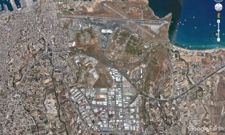 Η δορυφορική απεικόνιση του αεροδρομίου Νίκος Καζαντζάκης Το αεροδρόμιο Νίκος Καζαντζάκης